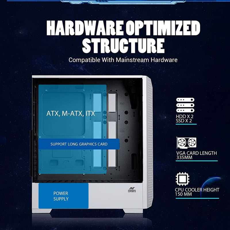 ANT ESPORTS ICE 280TG MID - TOWER ATX CABINET WHITE - SWIFT PERIPHERALS1081951