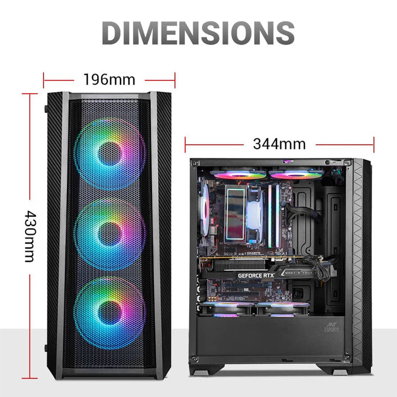 Ant Esports ICE - 311MT Mid Tower Gaming Cabinet with 3 Pre - installed 120mm A - RGB Fans and PSU Shroud - SWIFT PERIPHERALSICE-311MT