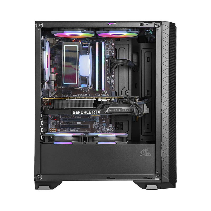 Ant Esports ICE - 311MT Mid Tower Gaming Cabinet with 3 Pre - installed 120mm A - RGB Fans and PSU Shroud - SWIFT PERIPHERALSICE-311MT