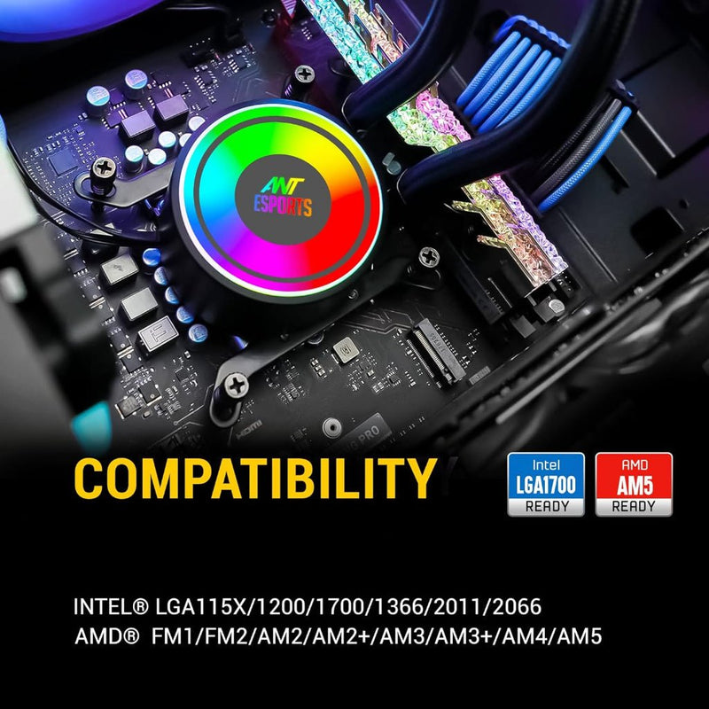 Ant Esports ICE - 360 360mm ARGB AIO CPU Liquid Cooler - Black - SWIFT PERIPHERALSICE-360-ARGB