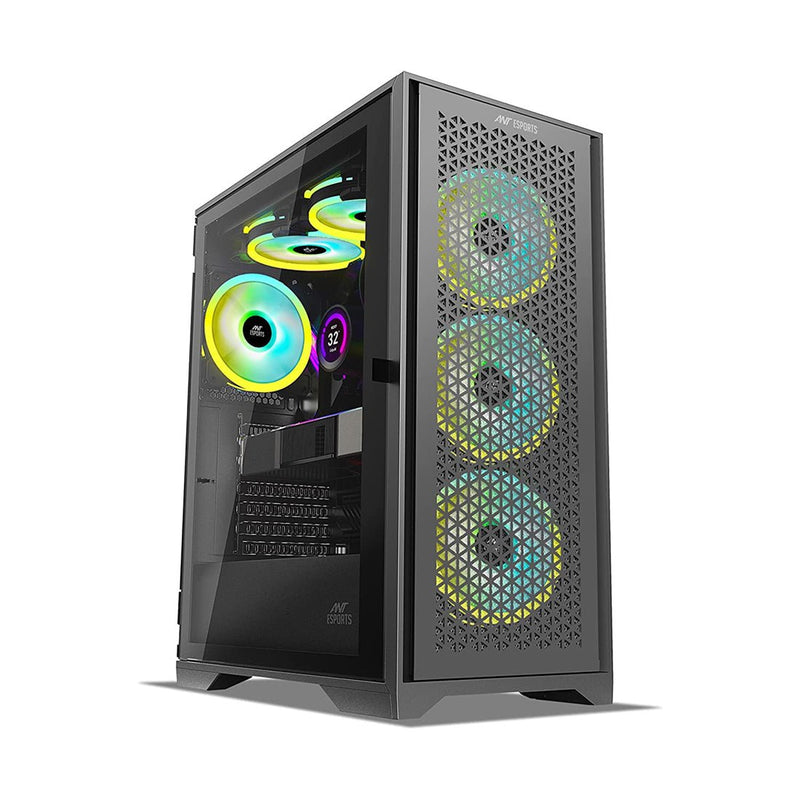 Ant Esports ICE - 4000 RGB Mid Tower Gaming Cabinet with three Pre - Installed 120mm ARGB Fans - SWIFT PERIPHERALSICE-4000RGB-BLACK