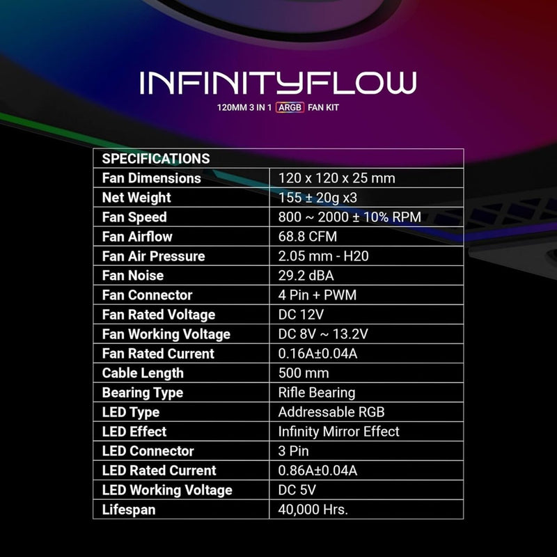 ANT ESPORTS INFINITY FLOW 120MM ARGB CABINET FAN TRIPLE PACK - SWIFT PERIPHERALS1086493