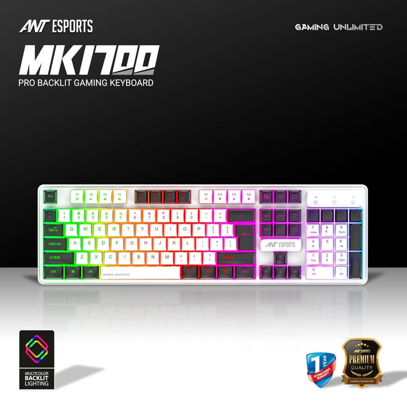 ANT ESPORTS MK1700 PRO BACKLIT GAMING KEYBOARD - WHITE / BLACK (R - 41183733) - SWIFT PERIPHERALSAEPP0123