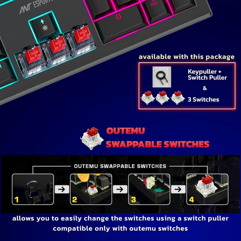 ANT ESPORTS MK1850 MECHANICAL WIRED GAMING KEYBOARD RED SWITCH HOT - SWAP MECH KEYBOARD - BLACK - SWIFT PERIPHERALS1092652