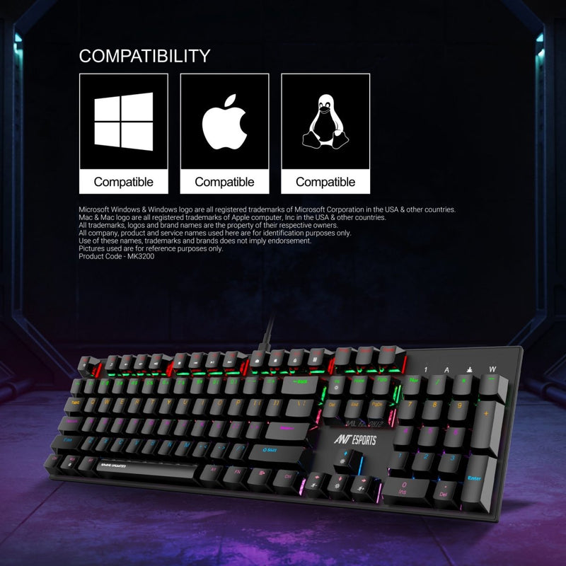 ANT ESPORTS MK3200 V2 MECHANICAL GAMING KEYBOARD MULTICOLOR LED BACKLIT WIRED - BLACK (RED SWITCH) (R - 41183733) - SWIFT PERIPHERALSAEPP0084