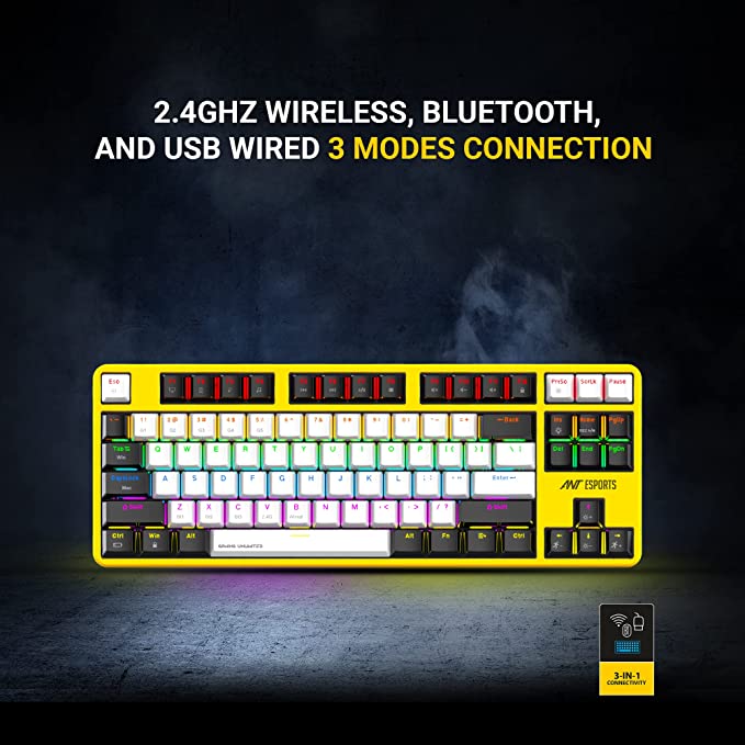 ANT ESPORTS MK4500 PRO 3IN1 WIRELESS / BT / WIRED TKL MECHANICAL BACKLIT GAMING KEYBOARD BLACK (RED SWITCH) (BIS.R - 41211141) - SWIFT PERIPHERALSAEPP0077