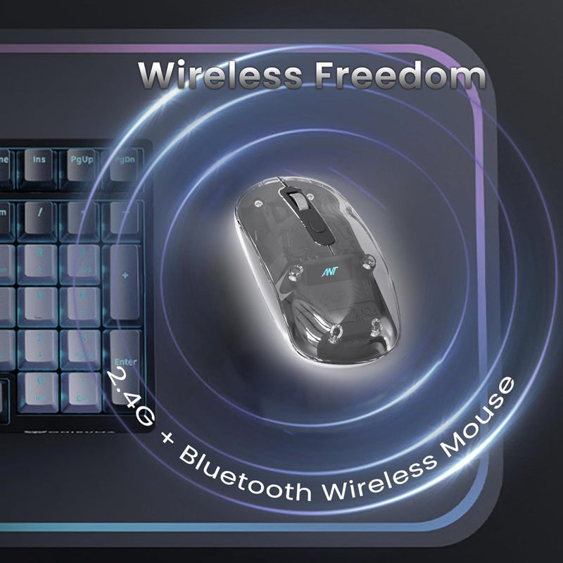 ANT ESPORTS OM140 PRO ULTRA LIGHTWEIGHT TRANSPARENT WIRELESS 2.4GZ BLUETOOTH MOUSE - SWIFT PERIPHERALSANTR0001
