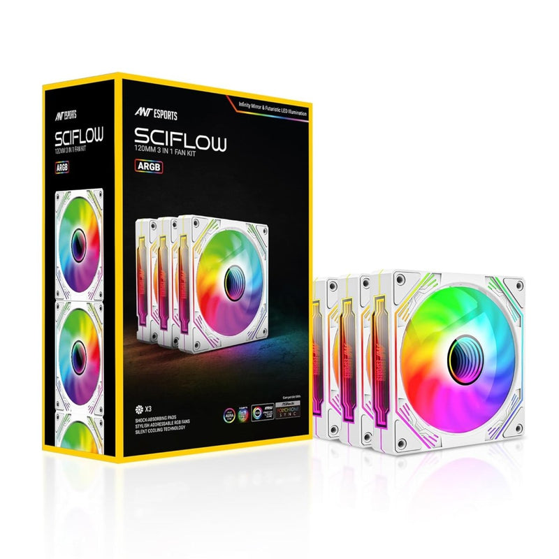 ANT ESPORTS SCIFLOW ARGB WHITE CABINET FAN TRIPLE PACK - SWIFT PERIPHERALS1090039