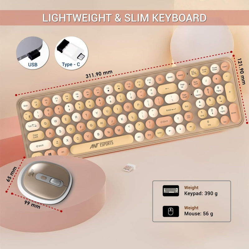 ANT ESPORTS WIRELESS RETRO KEYBOARD AND MOUSE COMBO (BROWN) WKM44 - SWIFT PERIPHERALSAEPP0185