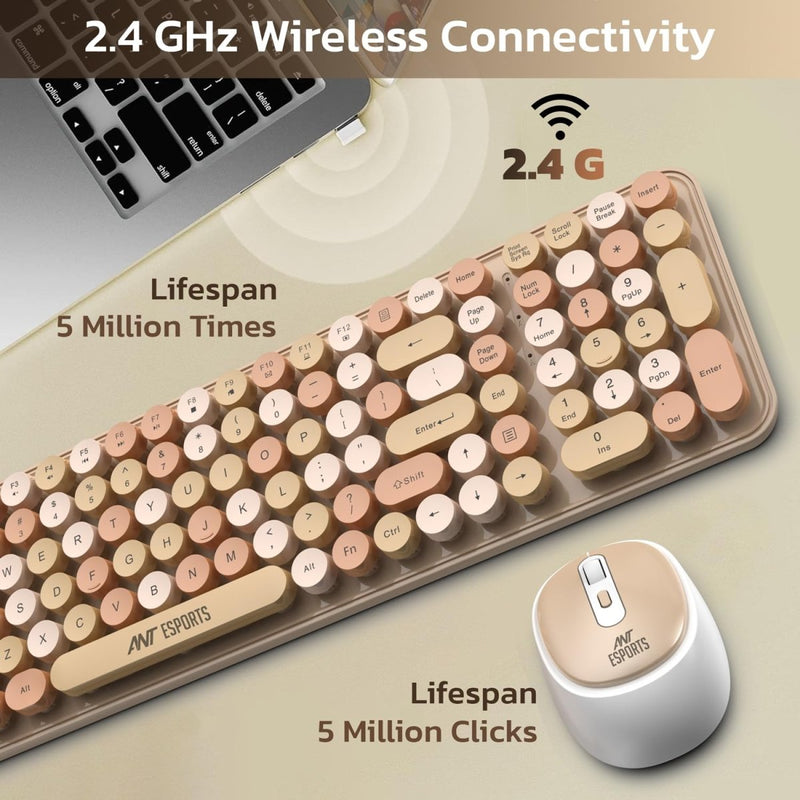 ANT ESPORTS WIRELESS RETRO KEYBOARD AND MOUSE COMBO (BROWN) WKM44 - SWIFT PERIPHERALSAEPP0185