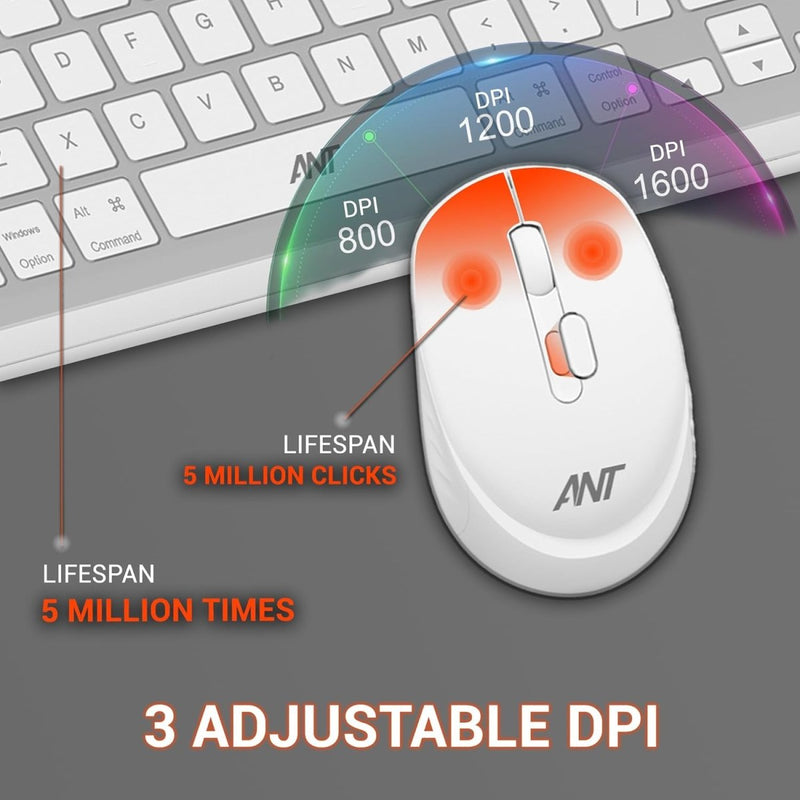 ANT ESPORTS WK250 PROFESSIONAL WIRELESS KEYBOARD & MOUSE COMBO WHITE SILVER (R - 41285455) (ETA - SD - 20241110955) (ETA - SD - 20241111000) - SWIFT PERIPHERALSANTP0045