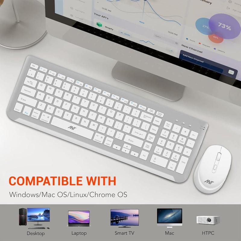 ANT ESPORTS WK250 PROFESSIONAL WIRELESS KEYBOARD & MOUSE COMBO WHITE SILVER (R - 41285455) (ETA - SD - 20241110955) (ETA - SD - 20241111000) - SWIFT PERIPHERALSANTP0045