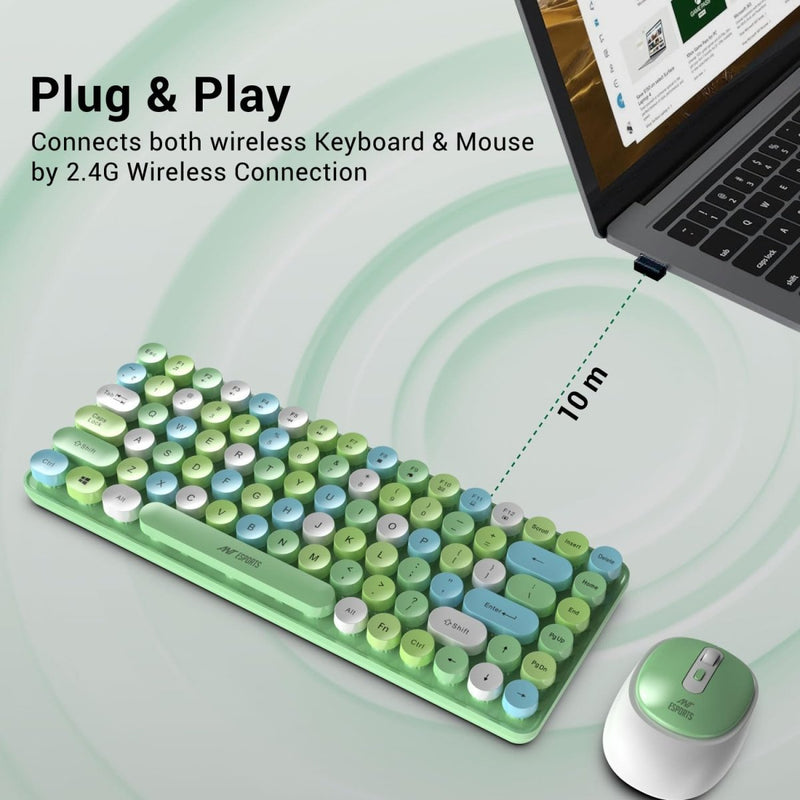 ANT ESPORTS WKM33 WIRELESS RETRO KEYBOARD AND MOUSE COMBO (APPLE GREEN) R - 41211141, ETA - SD - 20221009067, ETA - SD - 20221009069 - SWIFT PERIPHERALSAEPP0189