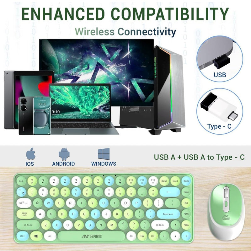 ANT ESPORTS WKM33 WIRELESS RETRO KEYBOARD AND MOUSE COMBO (APPLE GREEN) R - 41211141, ETA - SD - 20221009067, ETA - SD - 20221009069 - SWIFT PERIPHERALSAEPP0189
