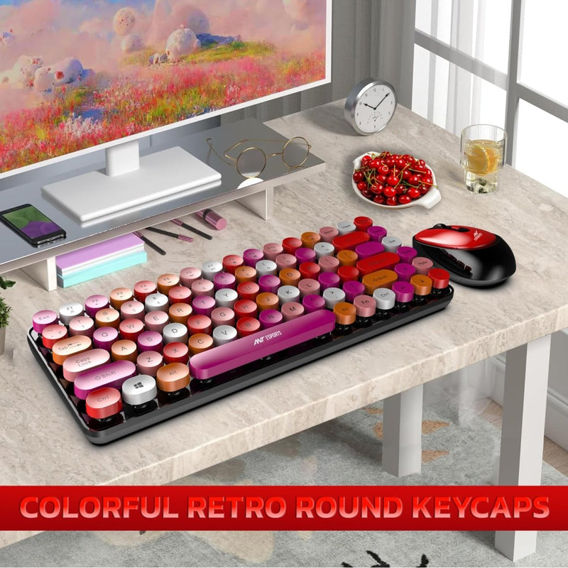 ANT ESPORTS WKM33 WIRELESS RETRO KEYBOARD AND MOUSE COMBO (CHERRY RED) R - 41211141, ETA - SD - 20221009067, ETA - SD - 20221009069 - SWIFT PERIPHERALSAEPP0191