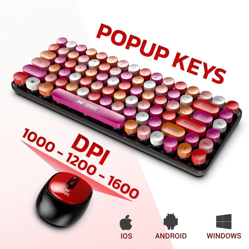 ANT ESPORTS WKM33 WIRELESS RETRO KEYBOARD AND MOUSE COMBO (CHERRY RED) R - 41211141, ETA - SD - 20221009067, ETA - SD - 20221009069 - SWIFT PERIPHERALSAEPP0191