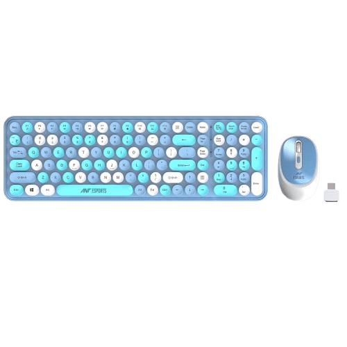 ANT ESPORTS WKM44 WIRELESS RETRO KEYBOARD AND MOUSE COMBO (BLUE GRAY) - SWIFT PERIPHERALS1088953