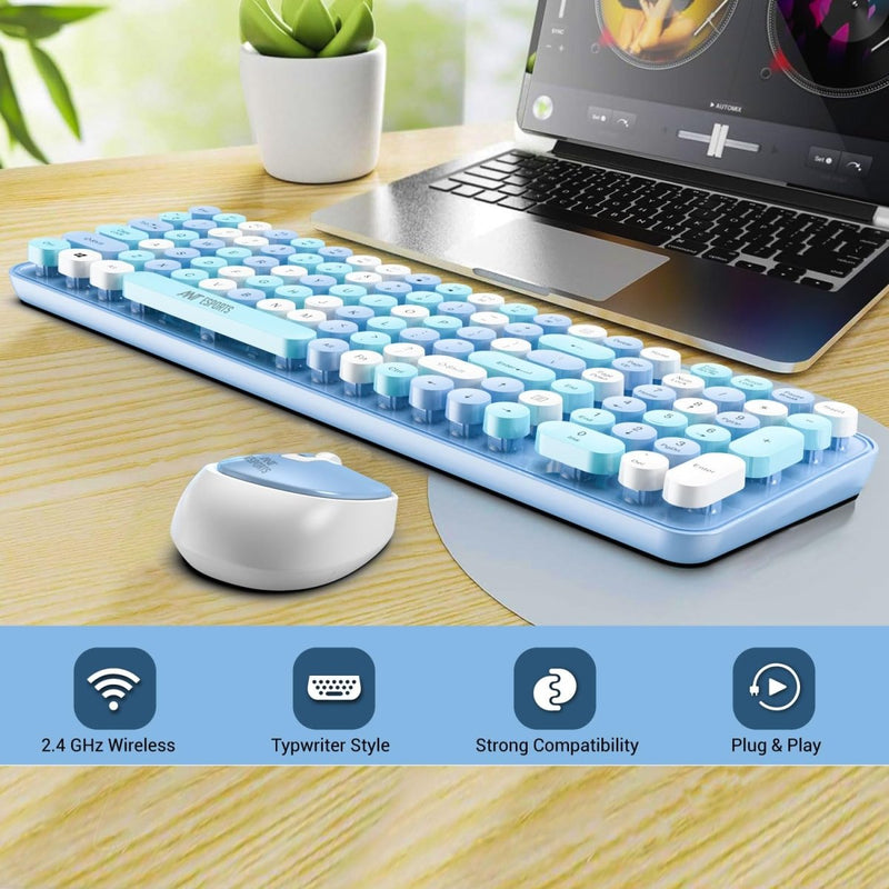 ANT ESPORTS WKM44 WIRELESS RETRO KEYBOARD AND MOUSE COMBO (BLUE GRAY) - SWIFT PERIPHERALS1088953