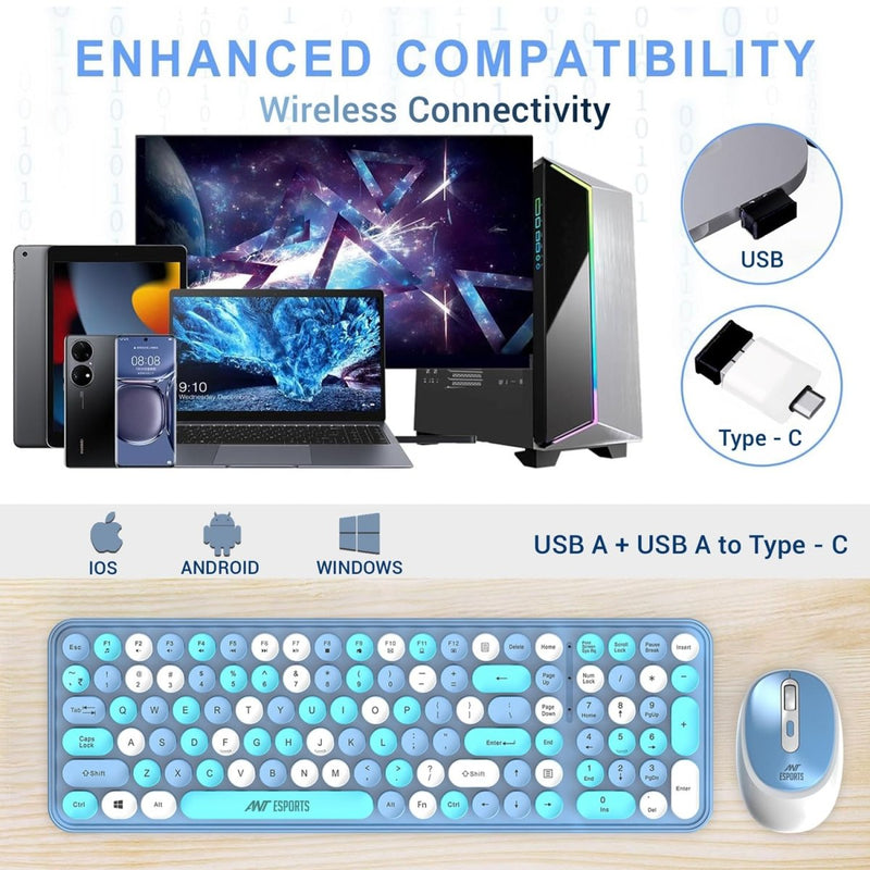 ANT ESPORTS WKM44 WIRELESS RETRO KEYBOARD AND MOUSE COMBO (BLUE GRAY) - SWIFT PERIPHERALS1088953