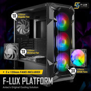Antec DF600 Flux ARGB Tempered Glass Side Panel ATX Mid Tower Gaming Cabinet - Black - SWIFT PERIPHERALS‎DF600-FLUX