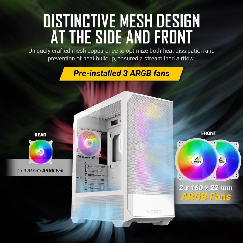 ANTEC NX416L ARGB (ATX) MID TOWER CABINET (WHITE) - SWIFT PERIPHERALS0-761345-10016-8