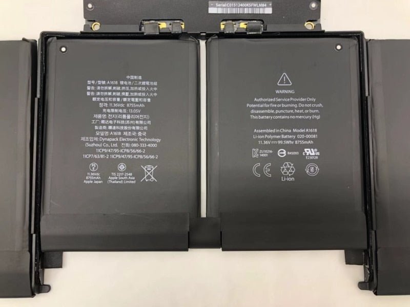 Apple A1618 Original OEM 99.5Whr 8755mAh 11.36V 6 Cell Laptop Battery for Select Apple Laptops - SWIFT PERIPHERALSA1618-OEM