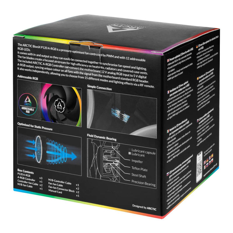 ARCTIC BioniX P120 A - RGB PWM 120mm CPU Case Cooling Fan Pack of 3 with Controller - SWIFT PERIPHERALSACFAN00156A