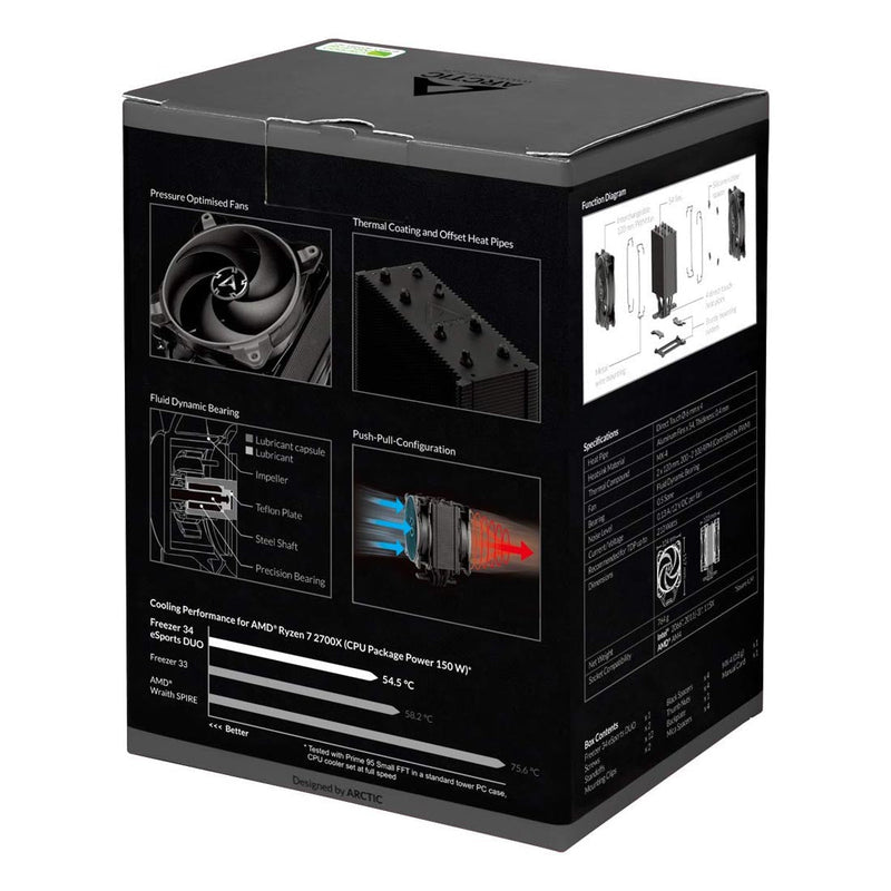 ARCTIC Freezer 34 eSports DUO Tower CPU Air Cooler with 120mm BioniX - P Fan - Grey - SWIFT PERIPHERALSACFRE00075A