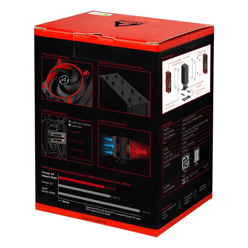 ARCTIC Freezer 34 eSports DUO Tower CPU Air Cooler with 120mm BioniX - P Fan - Red - SWIFT PERIPHERALSACFRE00060A