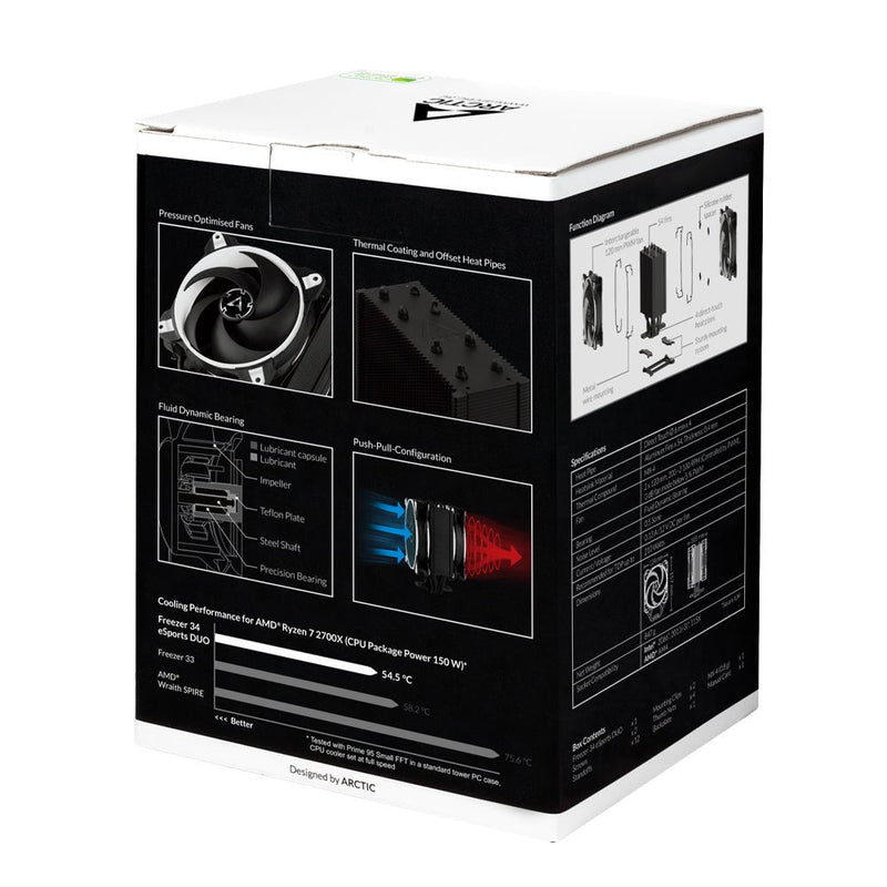 ARCTIC Freezer 34 eSports DUO Tower CPU Air Cooler with 120mm BioniX - P Fan - White - SWIFT PERIPHERALSACFRE00061A