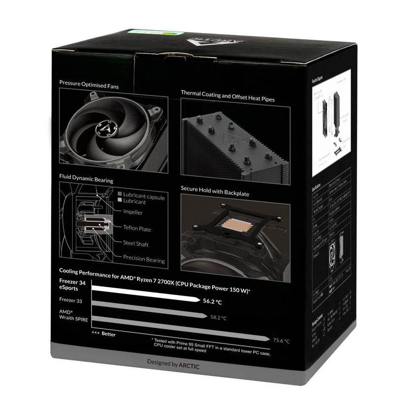 ARCTIC Freezer 34 eSports Tower CPU Air Cooler with 120mm BioniX - P Fan - Grey - SWIFT PERIPHERALSACFRE00073A