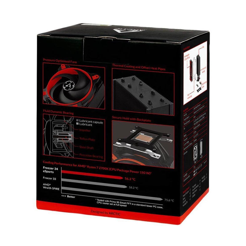 ARCTIC Freezer 34 eSports Tower CPU Air Cooler with 120mm BioniX - P Fan - Red - SWIFT PERIPHERALSACFRE00056A