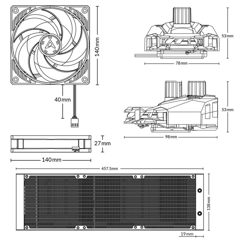 ARCTIC Liquid Freezer III 420 AIO 420mm CPU Liquid Cooler with PWM Pump and VRM Fan - SWIFT PERIPHERALSACFRE00092A