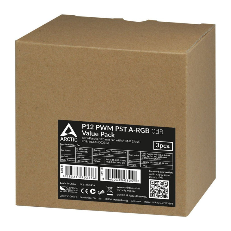 ARCTIC P12 PWM PST A - RGB 120mm CPU Case Cooling Fan Pack of 3 - White - SWIFT PERIPHERALSACFAN00258A