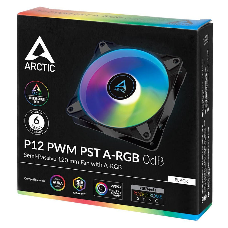 ARCTIC P12 PWM PST A - RGB 120mm CPU Case Cooling Fan with 0dB Technology - Black - SWIFT PERIPHERALSACFAN00231A