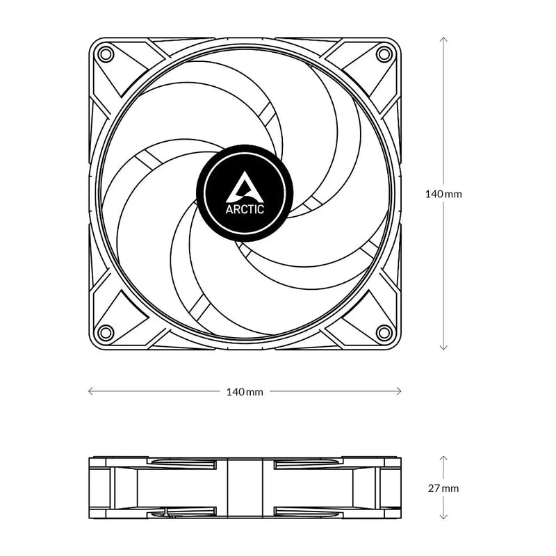 ARCTIC P14 MAX 140 mm CPU Case Cooling Fan - Black - SWIFT PERIPHERALSP14-Max-Black