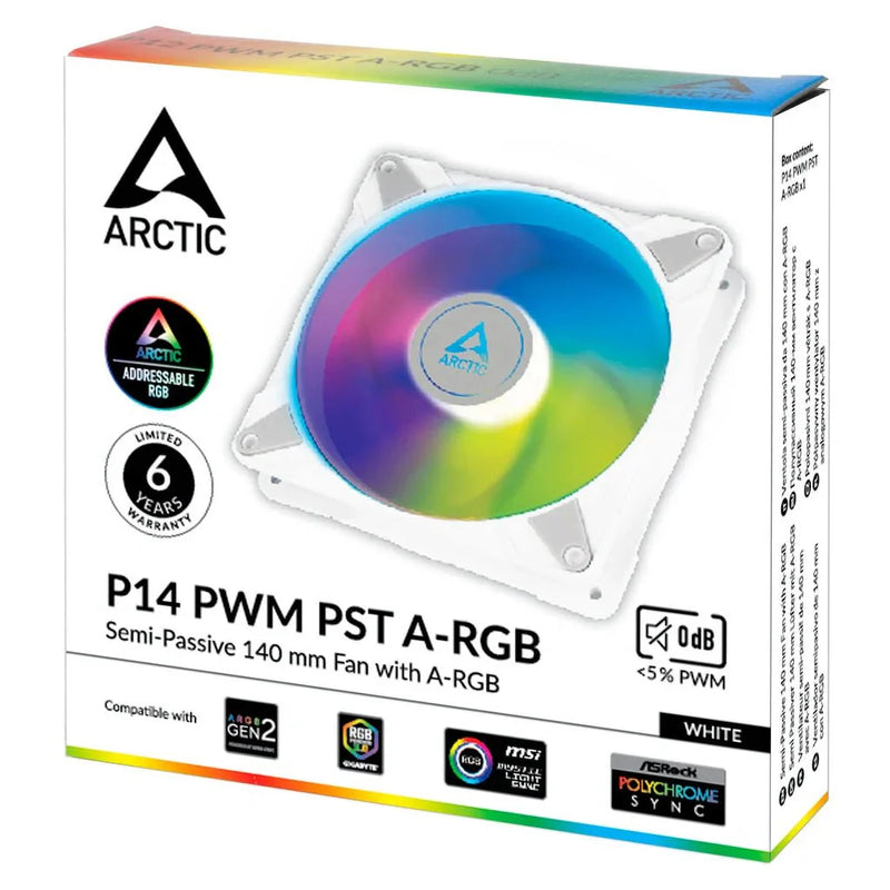 ARCTIC P14 PWM PST A - RGB 140 mm CPU Case Cooling Fan - White - SWIFT PERIPHERALSACFAN00276A