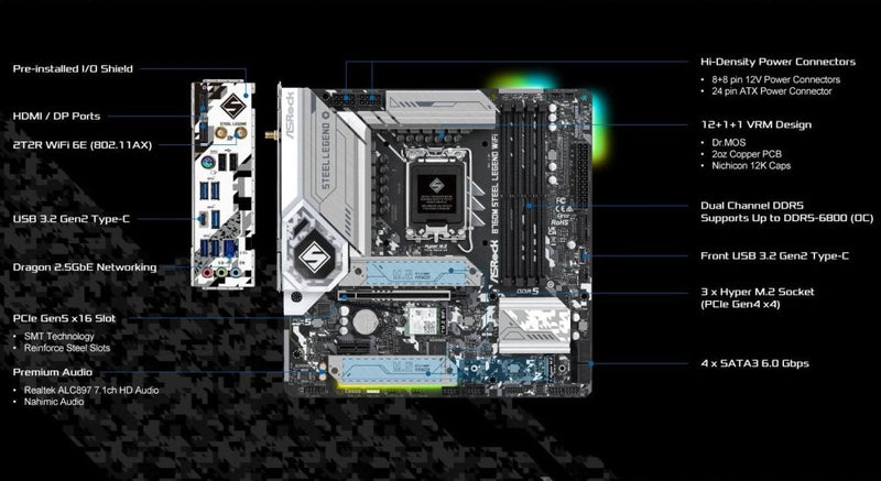 ASROCK B760M STEEL LEGEND WIFI DDR5 MICRO ATX MOTHERBOARD - SWIFT PERIPHERALS1092118