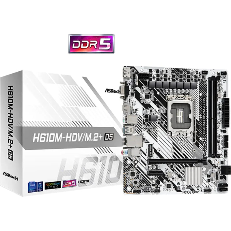 ASRock H610M - HDV/M.2+ D5 Intel H610 LGA1700 DDR5 Micro ATX Motherboard - SWIFT PERIPHERALSH610M-HDV/M.2+ D5