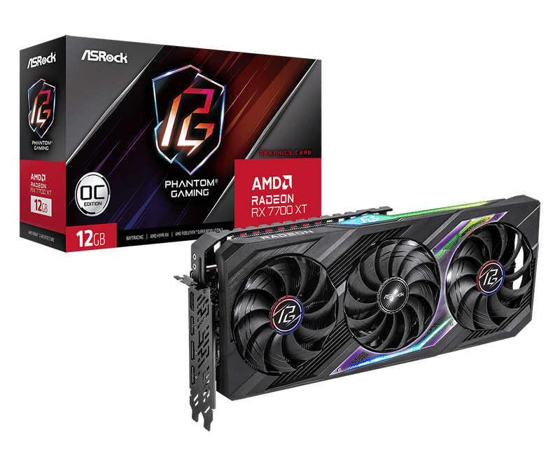 ASRock Radeon RX 7700 XT 12GB GDDR6 Graphics Card Phantom Gaming - SWIFT PERIPHERALS1095499