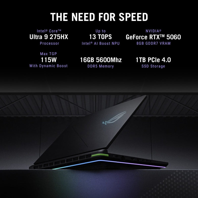 ASUS 2025 STRIX G16, ARL HX CORE ULTRA 9/ RTX5060 - 8GB/ 16G/ 1T/ 16 - INCH 2.5K (2560 X 1600, WQXGA) 16:10 ASPECT RATIO 240HZ/ 0/ 90WHRS, 4S1P, 4 - CELL LI - ION/ WINDOWS 11 HOME - ASUS RECOMMENDS WINDOWS 11 PRO FOR BUSINESS/ MCAFEE 1 YEAR/ GREY - SWIFT PERIPHERALS90NR0LJ1-M00540