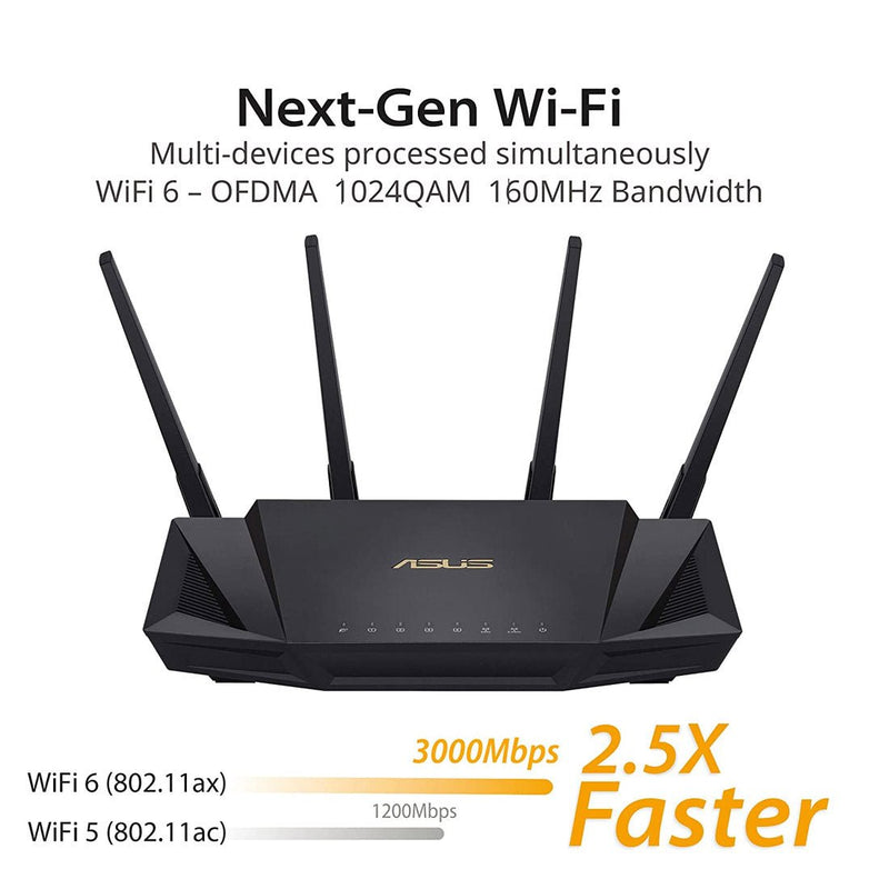ASUS AX3000 Dual Band WiFi 6 Router with AiProtection and Compatible with ASUS AiMesh WiFi System - SWIFT PERIPHERALSRT-AX3000