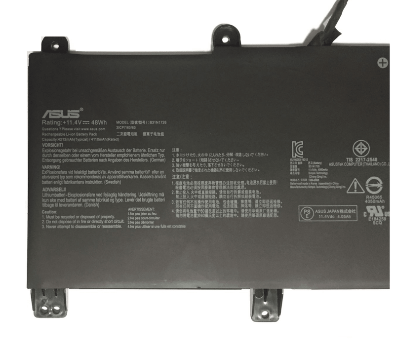 Asus B31N1726 Long Cable Original OEM 48Whr 4212mAh 11.4V 3 Cell Laptop Battery for Select Asus Laptops - SWIFT PERIPHERALSB31N1726-2-OEM