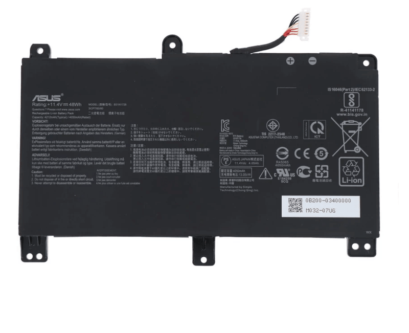 Asus B31N1726 Long Cable Original OEM 48Whr 4212mAh 11.4V 3 Cell Laptop Battery for Select Asus Laptops - SWIFT PERIPHERALSB31N1726-2-OEM