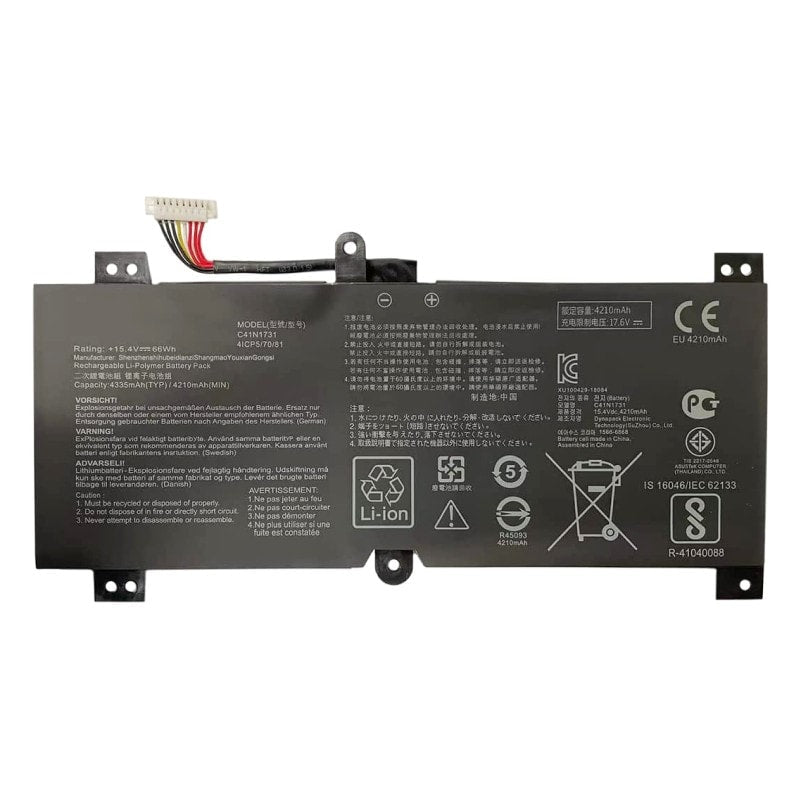 Asus C41N1731 Original OEM 66Whr 4335mAh 15.4V 4 Cell Laptop Battery for Select Asus Laptops - SWIFT PERIPHERALSC41N1731-OEM