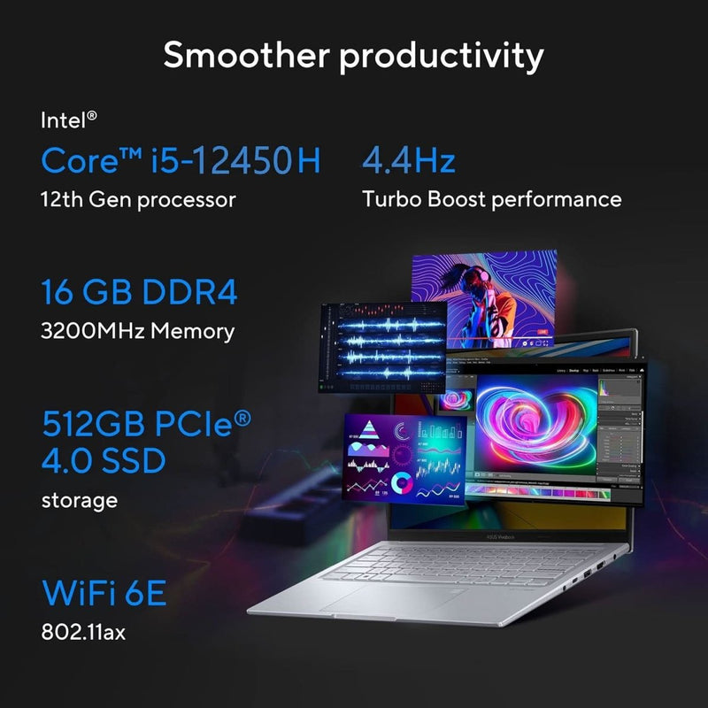 ASUS CREATOR SERIES VIVOBOOK 14X OLED 2023, INTEL CORE I5 - 12450H 12TH GEN, 14.0 - INCH 90HZ, CREATOR/GAMING LAPTOP (16GB/512GB SSD/RTX 2050/WIN11/FP/63WHR/SILVER/1.40 KG),K3405ZFB - KM542WS - SWIFT PERIPHERALS90NB11H2-M004J0
