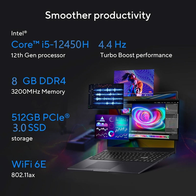 ASUS CREATOR SERIES VIVOBOOK 16X 2023, INTEL CORE I5 - 12450H 12TH GEN, 16.0 - INCH FHD+ 120HZ, CREATOR/GAMING LAPTOP (8GB/512GB SSD/NVIDIA GEFORCE RTX 2050/WIN11/FP/BLACK/1.80 KG),K3605ZF - MB521WS - SWIFT PERIPHERALS90NB11E1-M00320