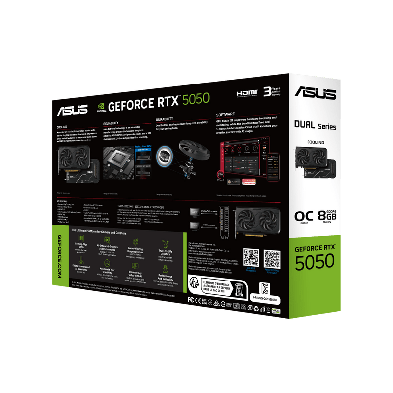 ASUS DUAL RTX 5050 8GB GDDR6 OC EDITION GRAPHICS CARD (DUAL - RTX5050 - O8G) - SWIFT PERIPHERALSAsus5050-02