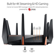 ASUS GT - AC5300 ROG Rapture Tri - band WiFi Gaming Router with Quad - Core Processor - SWIFT PERIPHERALSASUS-GT-AC5300