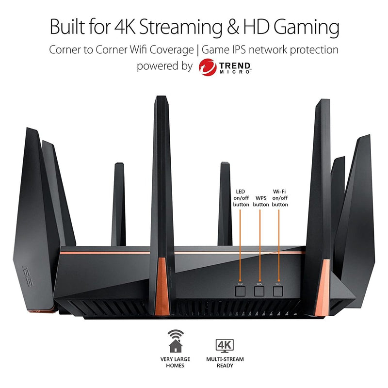ASUS GT - AC5300 ROG Rapture Tri - band WiFi Gaming Router with Quad - Core Processor - SWIFT PERIPHERALSASUS-GT-AC5300